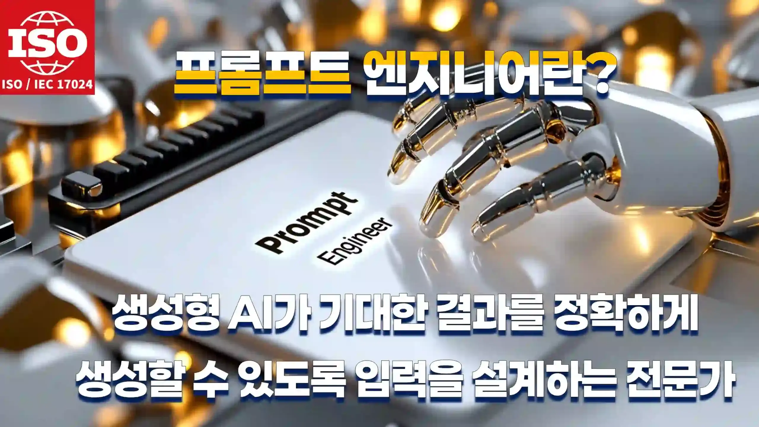 Prompt Engineer란? ISO 17024 인증 기반 생성형 AI 출력 설계 전문가 Prompt Engineer 정의를 시각화한 이미지, 생성형 AI의 결과를 설계하는 ISO 17024 인증 직무