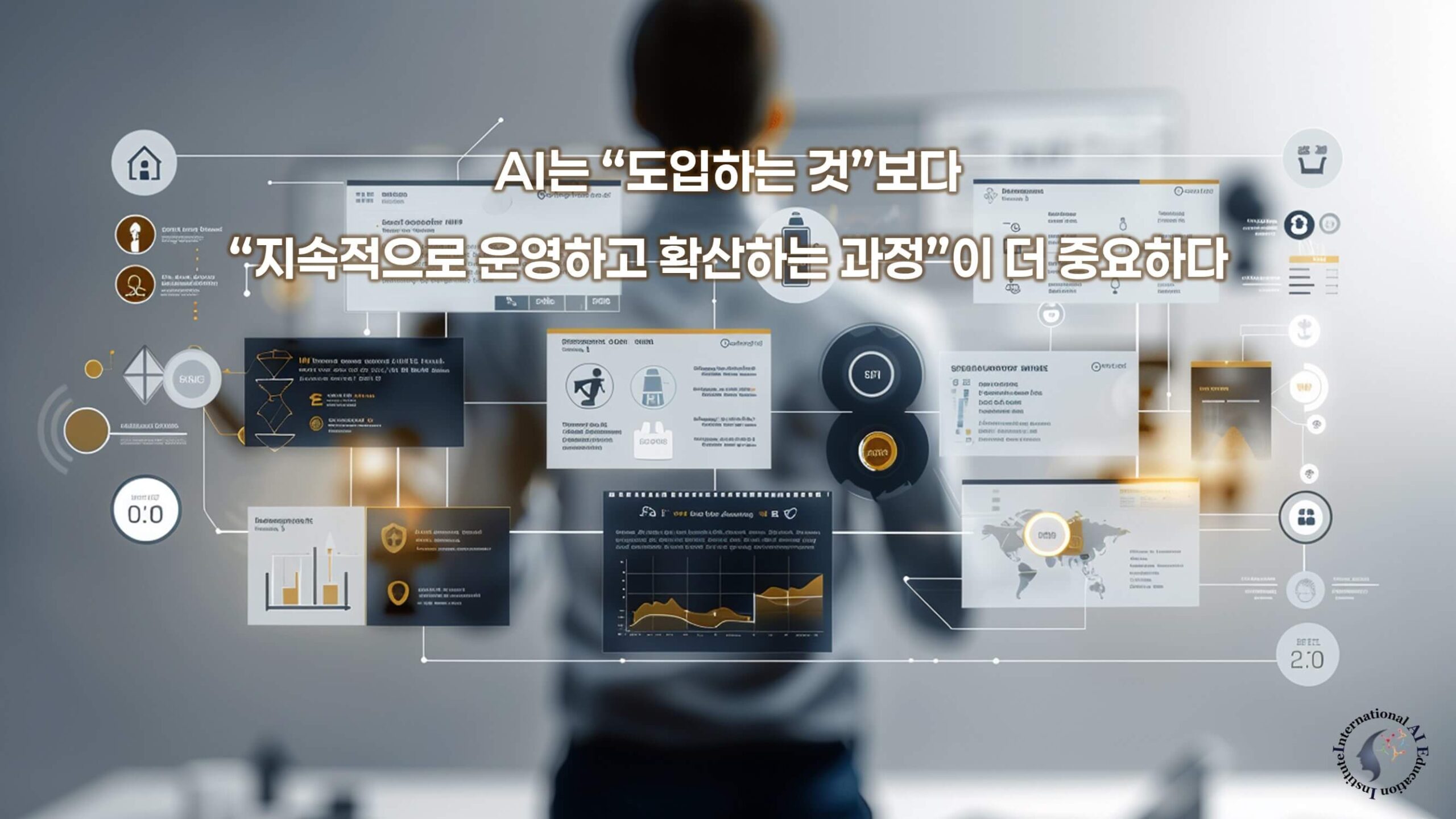 AI 운영체계 핵심 메시지: AI는 도입보다 지속적 운영과 확산 과정이 중요함을 강조한 인포그래픽