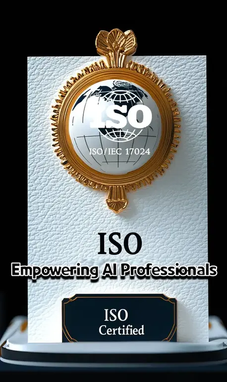 ISO 인증 배지 - AI 전문가 양성, AI 분야에서의 역량 강화를 상징