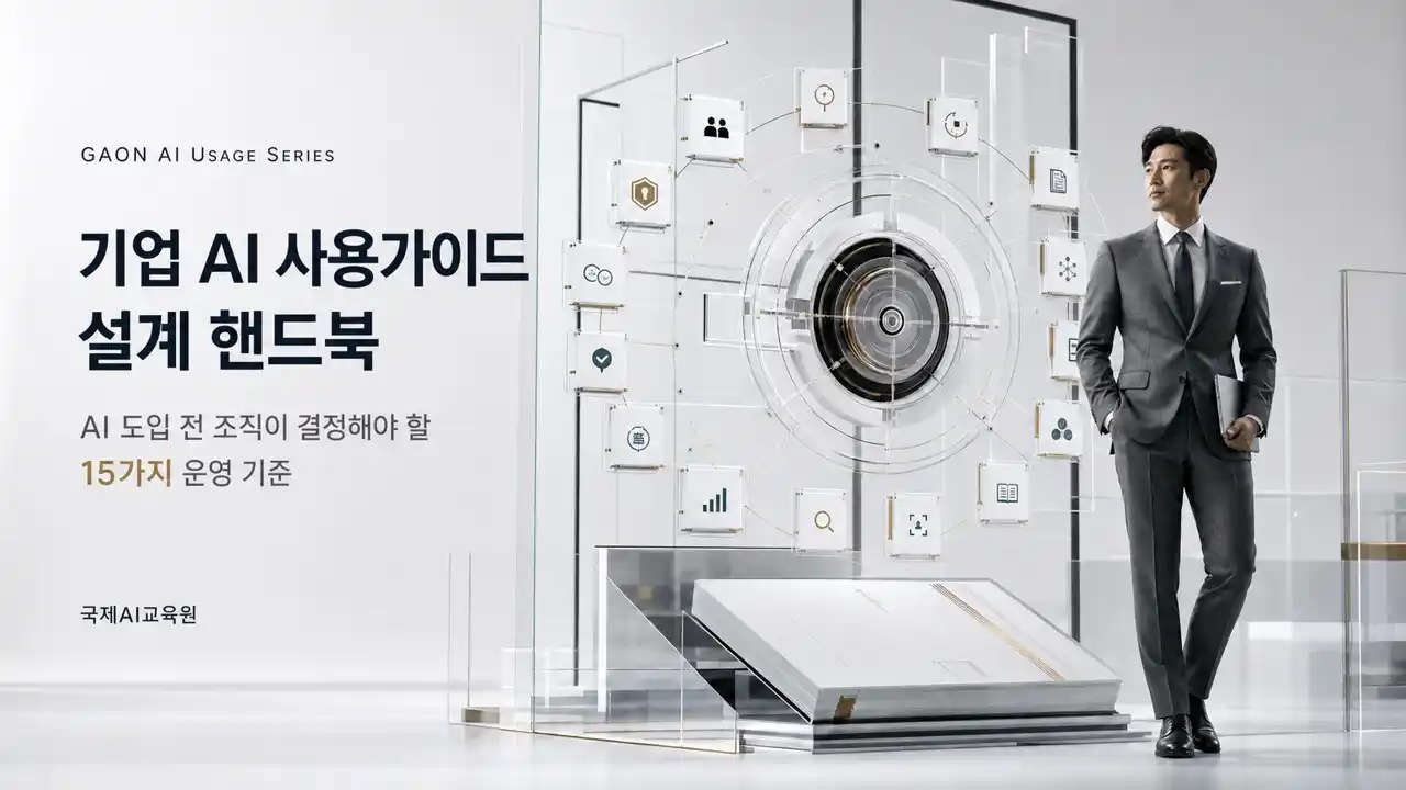 기업 AI 사용가이드 설계를 상징하는 15개 운영 결정 시스템과 GAON 자문가