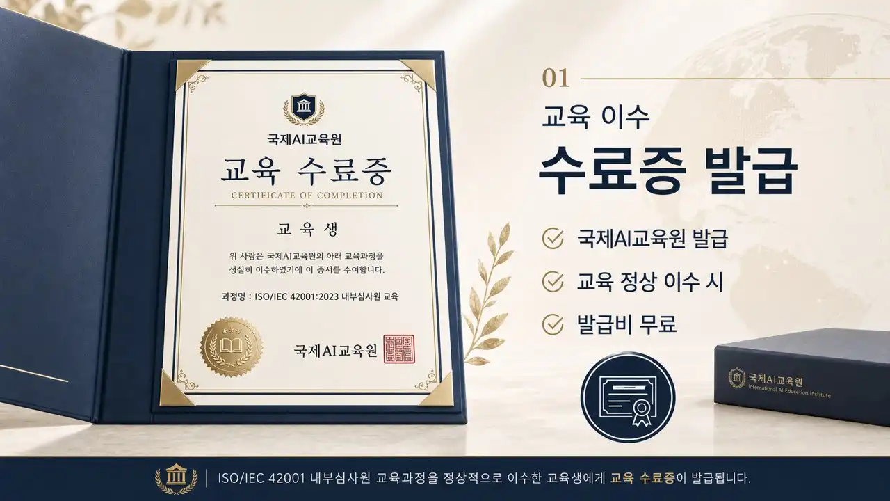 국제AI교육원 ISO IEC 42001 내부심사원 교육 정상 이수 후 무료 발급되는 수료증 안내