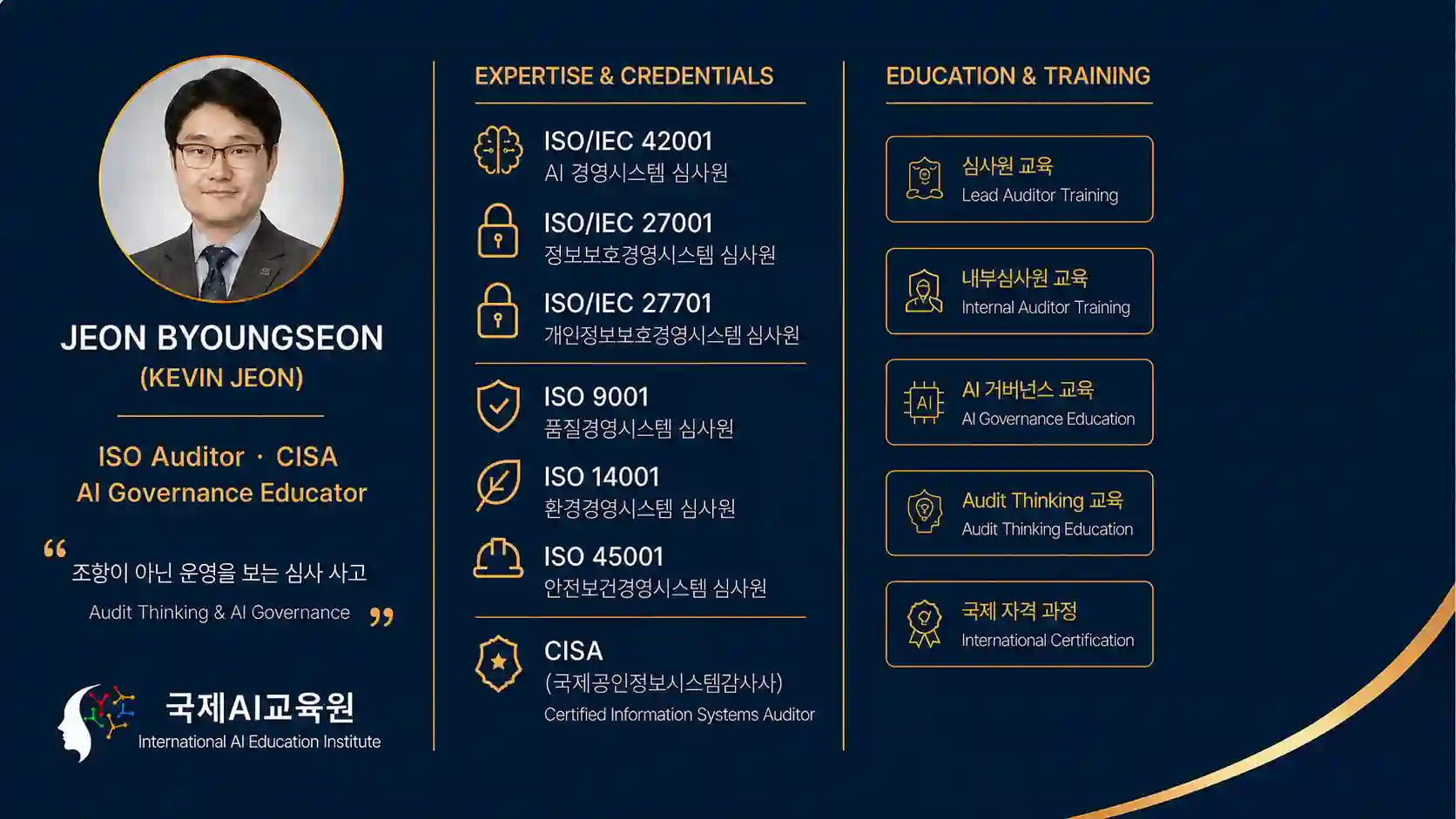 전병선 위원의 AI 거버넌스, 휴먼 오버사이트와 ISO 심사 전문 자격 및 교육 분야