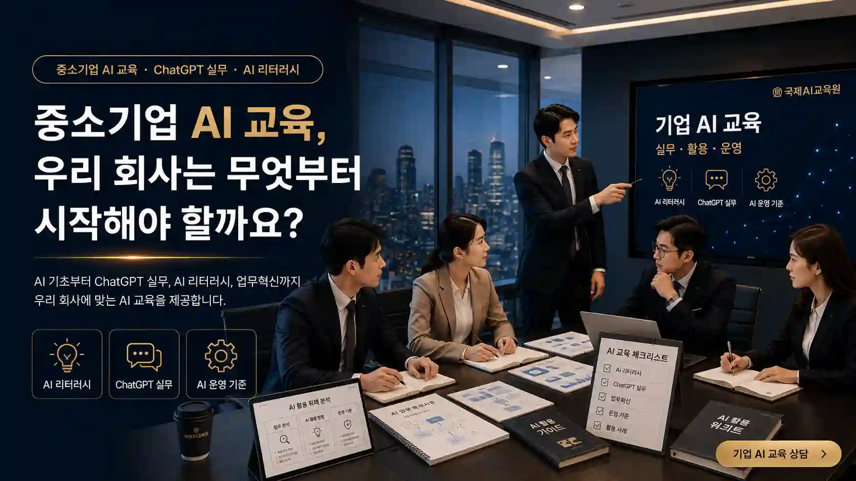대한민국 중소기업의 AI 활용교육과 업무혁신을 표현한 이미지
