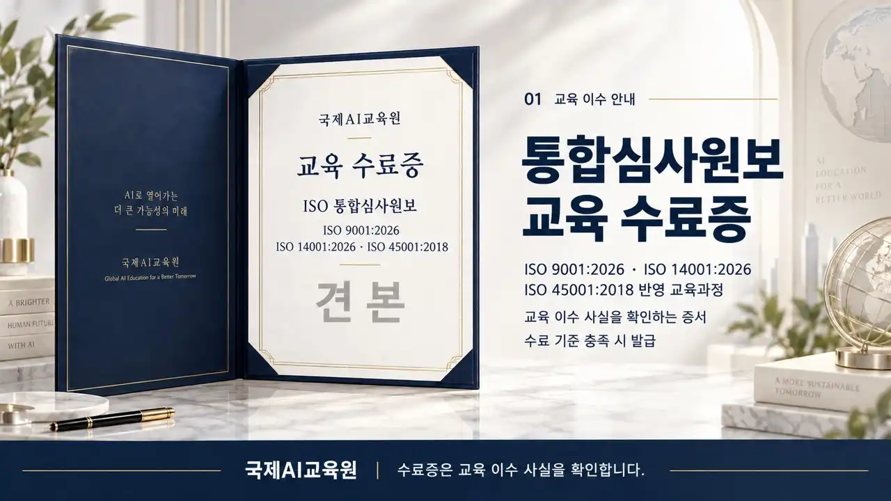 ISO 9001:2026·14001:2026·45001:2018 반영 통합심사원보 교육 수료증 견본