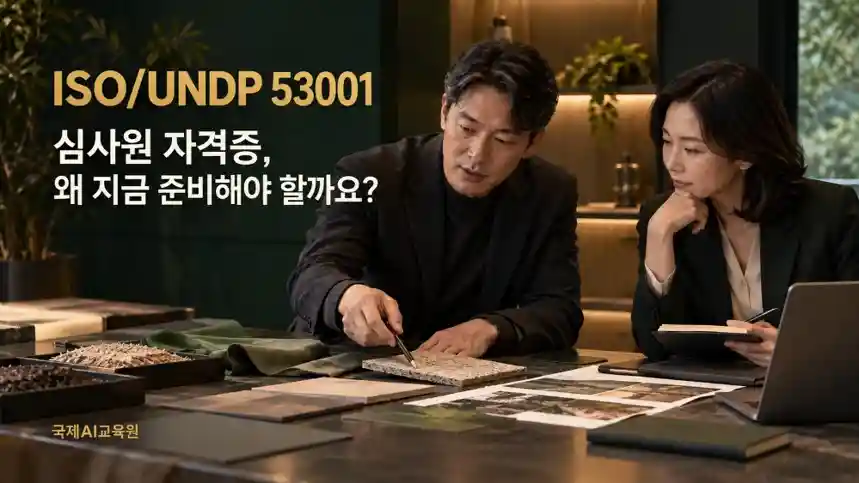 ISO/UNDP 53001 심사원 자격증을 상징하는 히어로 이미지 — SDGs 경영시스템 국제표준과 심사원의 역할을 표현