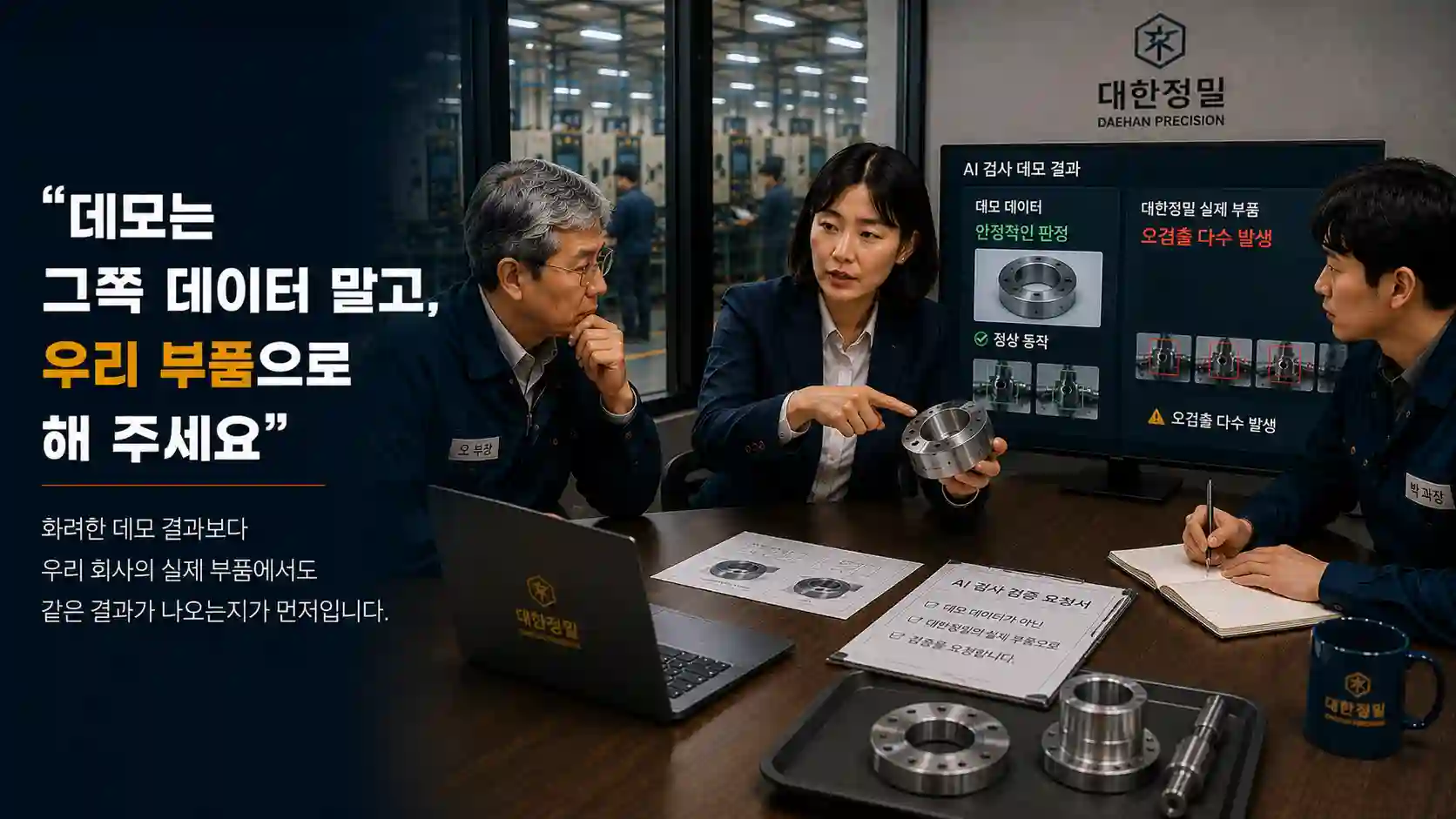 업체의 데모 데이터가 아닌 대한정밀의 실제 부품으로 AI POC를 요청하는 김경영 대표