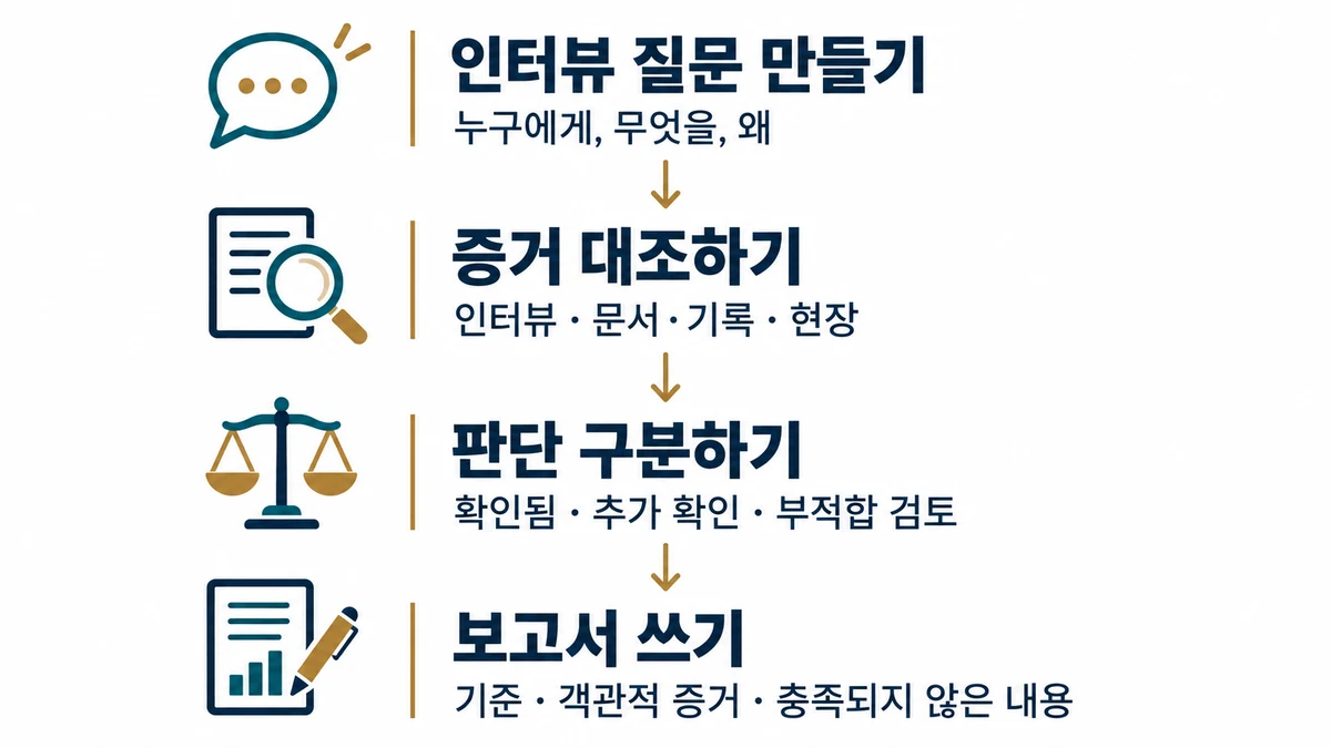 ISO 통합심사 교육의 네 가지 연습 — 인터뷰 질문 만들기, 증거 대조하기, 판단 구분하기, 보고서 쓰기